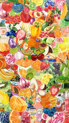 a painting of many different fruits and vegetables