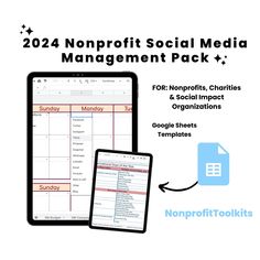 a tablet and phone with the text, 2012 non - profits social media management pack