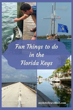 a collage of photos with the words fun things to do in the florida keys