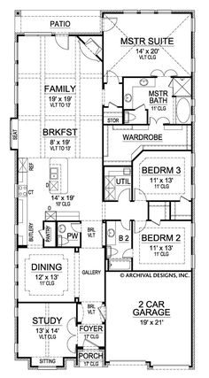 the floor plan for a two story house with three bedroom and an attached living area