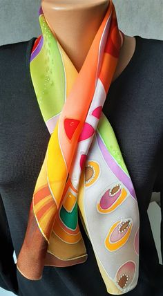 Small silk scarf hand painted Abstraction, Batik silk scarf, Christmas Gift for women. Unique handmade scarf. Gift for women . Pink Yellow scarf silk Size 35 * 7.5 inches Skinny silk neck scarf, Abstract, hand painted, elegant silk gift Looking for one of a kind gift for someone special in your life or why not spoiling yourself? This hand painted silk scarf will spice up any outfit. This colorful design will be a perfect conversation starter. This unique scarf will make you stand out from the cr Small Silk Scarf, Unique Scarf, Short Scarves, Silk Neck Scarf, Christmas Gift For Women, Silk Gifts, Handmade Scarf, Yellow Scarf, Painted Scarf