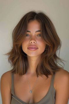 Get inspired by these glamorous layered haircuts for medium length hair with bangs, designed to add a touch of sophistication to your hairstyle. Italian Haircuts Woman, Mid Length Haircut Girl, Cute Shoulder Length Haircuts For Curly Hair, Short Hairstyle Women Long Layers, Shorter Length Hair With Layers, Hair Just Below Shoulders With Layers, Haircut For Medium Length Wavy Hair Low Maintenance, Medium Length Haircut Long Curtain Bangs, Layers Or No Layers