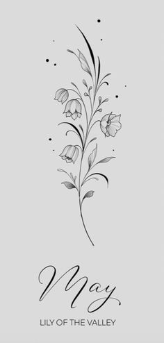 a black and white drawing of flowers with the words may lily of the valley