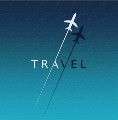 an airplane flying in the sky with the word travel above it