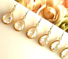 Crystal Earrings Clear Earrings Gold Wedding by LaLaCrystal Gold Dangle Bridal Earrings For Bridesmaid, Gold Dangle Earrings For Bridesmaids, Gold Dangle Bridesmaid Earrings, Gold Jewelry With Matching Earrings For Bridesmaids, Gold Dangle Teardrop Earrings For Bridesmaid Gift, Gold Dangle Earrings For Bridesmaid Gift, Gold Bridal Earrings For Bridesmaid Gift, Gold Drop Earrings For Bridesmaid Gift, Gold Crystal Earrings For Bridesmaid Gift