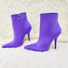 Bold Color Sateen Material Single Soles And Pointy Toe Design Stiletto Heel, Cushioned Insoles. -True To Size -Heel Approx. 4 Inches Trendy Purple Pointed Toe Boots, Purple Boots For Night Out, Purple Ankle-high Heels, Purple Pointed Toe Boots For Night Out, Purple High Heel Boots For Spring, Trendy Ankle-high Purple Heels, Trendy Purple Ankle-high Heels, Trendy Purple Heels For Fall, Purple High Heels For Winter