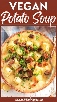 this vegan potato soup is loaded with potatoes, sausage and parsley