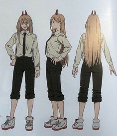 an anime character is standing in front of three other characters, one with long hair and the other without