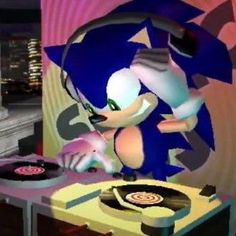 sonic the hedge dj playing music in front of a record player