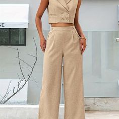 Profitez de la livraison et du retour gratuits pour les nouveaux utilisateurs Wide Leg Pants Outfits, High Waist Wide Leg Pants, Pantalon Large, Blazer Suit, Outfit Sets, Double Breasted, Wide Leg Pants, High Waist