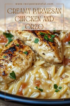 creamy parmesan chicken and orzo is an easy weeknight meal that's ready in under 30 minutes