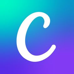 the letter c is white on a purple and blue background