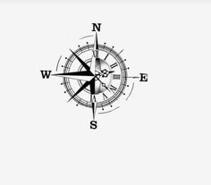 a black and white photo of a compass on a white background with the word w s in it