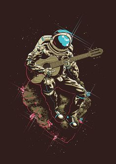 an astronaut is playing the guitar in space