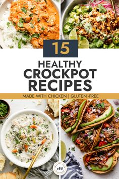 collage of slow cooker recipes being served Crockpot Recipes For Fall, Healthy Crockpot Chicken Recipes, Healthy Crockpot Chicken, Beef Barbacoa Slow Cooker, Gluten Free Crock Pot Recipes, Chicken Crockpot Recipes Healthy, Full Recipes