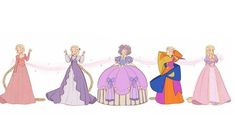 the princesses are lined up in their dresses