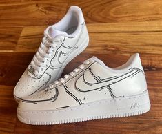 Black White Cartoon, Cartoon Pop, Painted Nikes, White Cartoon, Nike Air Force 1s, Black And White Cartoon, Air Force 1s, Custom Air Force 1, Leather Paint