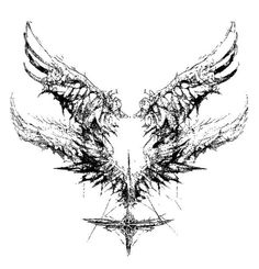 a black and white drawing of two wings