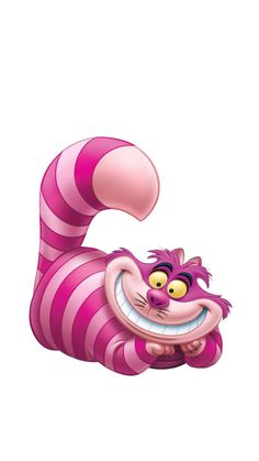 a pink and white striped cat with big eyes on it's head, holding onto a