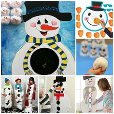 there are many snowmen in this collage