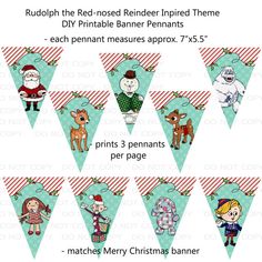 christmas bunting banner with rudolph the red - nosed reindeer and other holiday themed items