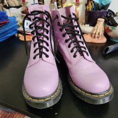 Brand New, Never Been Worn. (Too Big) In Perfect Condition. Size 9 Purple Lace-up Boots For Spring, Purple Synthetic Boots For Spring, Purple Synthetic Spring Boots, Purple Doc Martens, Doc Marten Shoes, Shoes Purple, Doc Marten, Doc Martens, Lace Up Boots