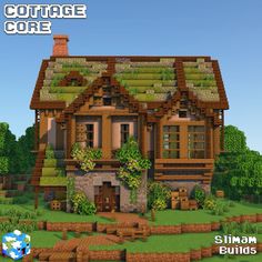 A cottagecore cottage build in Minecraft  Minecraft cottagecore / medieval / fantasy  Hope you enjoy! Cottagecore City Minecraft, Minecraft Mossy Cobblestone House, Goblin Core Minecraft House, Minecraft Town Ideas Layout Cottagecore, Whimsical Minecraft House, Cottagecore Minecraft Builds, Cottagecore House Minecraft, Cottage Core Minecraft, Cottagecore Medieval