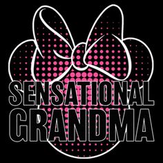 the logo for sensational grandmaa, with pink polka dots and a bow on it