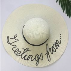 This Is A Brand New Beige See Quinn Letter Patterns Straw Floppy Sun Hat. It Is Meant To Look Like The Popular Eugenia Kim Hats With Messages Like “Do Not Disturb “ Eugenia Kim Hat, Sequin Hat, Floppy Sun Hat, Floppy Straw Hat, Floppy Beach Hat, Chic Interior Design, Straw Hat Beach, Floppy Sun Hats, Fashion Petite