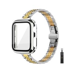 PRICES MAY VARY. 【Newest Design】CSJCUBIC metal apple watch band is specially designed for women, 0.55in(14mm) wide thin design, made of high quality stainless steel material, Durable, Waterproof, Zero risks to your skin. Plus the firm butterfly buckle makes the band look more beautiful. 【Face Cover】 CSJCUBIC women apple watch bands with tempered glass screen protector case, one button install and removal, it can be installed without removing the watch band, this apple watch band is also availabl Women Apple Watch, Apple Watch Bands Women, Apple Watch 38mm, 38mm Apple Watch Band, Stainless Steel Watch, Watch Case, Tempered Glass Screen Protector, Solid Metal, Face Cover