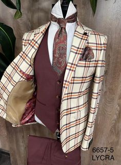 Unique Tuxedos, Suit With Vest, Fancy Suits, Suits And Ties, Dapper Gentleman Style, Burgundy Vest, Vest And Pants