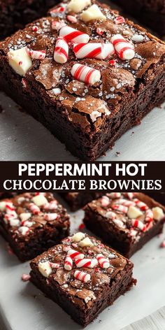 peppermint hot chocolate brownies with candy canes on top