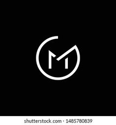 the letter m is inscribed in a circle with an arrow inside it on a black background