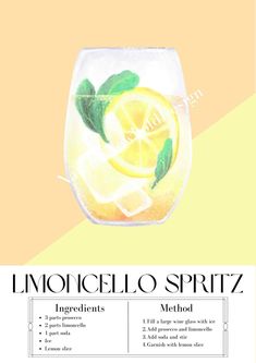 the ingredients for limoo spritz, including lemons and mint leaves in a glass