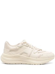 cream white calf leather panelled design perforated detailing branded heel counter almond toe front lace-up fastening branded insole chunky rubber sole Brown Sneakers, Ballet Flat Shoes, Moto Boots, Pump Sandals, Sneakers Shoes, Ugg Shoes, Top Shoes, Manolo Blahnik, Sneakers White