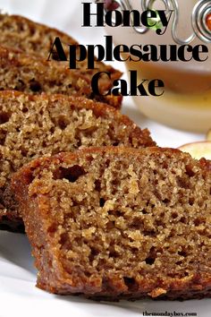 two slices of honey appleauce cake on a plate