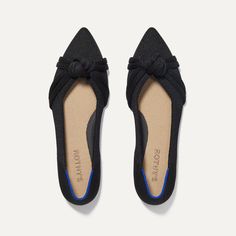 Knot Pointed Toe Flat in Black Plaid Flats, Womens Black Flats, Office Shoes, Mary Jane Heels, Pointed Toe Flats