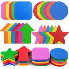 various shapes and sizes of foams with stars, circles, and rectangles