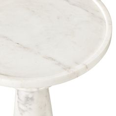 a white marble table with an oval top and two legs on one side, viewed from the bottom