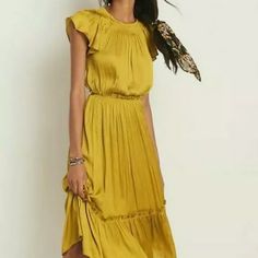 This Striking Midi Dress Features Flutter Sleeves For A Sweetly Feminine Finish. Spring Midi Dress With Ruffles And Butterfly Sleeves, Midi Dress With Ruffle Sleeves For Brunch, Casual Flutter Sleeve Midi Dress For Brunch, Casual Midi Dress With Flutter Sleeves For Brunch, Spring Midi Dress With Flutter Sleeves In Solid Color, Flutter Sleeve Midi Dress For Brunch, Solid Color Flowy Midi Dress With Flutter Sleeves, Solid Color Midi Dress With Flutter Sleeves For Brunch, Flowy Midi Dress With Flutter Sleeves