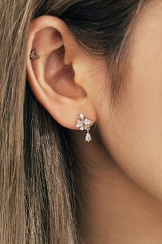 KOODING carries the latest SOO & SOO earrings. KOODING is the global leading shopping website in providing authentic Korean fashion, beauty and lifestyle items, including clothing, cosmetics, shoes, accessories, and bags in affordable, fast, easy, and safe way. Teardrop Earrings With Flower Charm, Flower-shaped Earrings As A Gift, Korean Earrings, Pin Earrings, Earrings Aesthetic, Earrings For Sale, Korean Clothing, Silver Pin, Minimal Jewelry