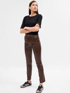 High Rise Vegan Leather Vintage Slim Pants | Gap Faux Leather Jeans, Brown Leather Pants, Ankle Length Jeans, Pants Brown, Leather Pant, Espresso Brown, Slim Trousers, Gap Pants, High Rise Pants