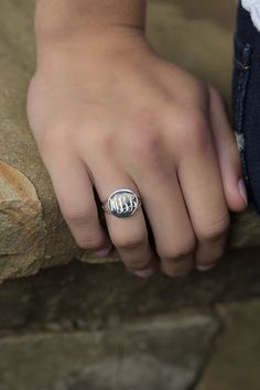 Monogrammed Ring Round in Sterling Silver for Christmas Present, Girls, Women Interlocking Monogram, Monogram Necklace Gold, Bridesmaid Presents, Custom Signet Ring, Silver Rings Simple, Be First, Athens Ga, Monogram Ring, Silver Signet Ring