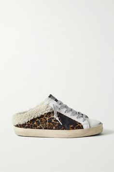 Shop GOLDEN GOOSE Superstar Sabot shearling-lined distressed leopard-print calf hair and leather slip-on sneakers, Explore the latest GOLDEN GOOSE women's collection today on NET A PORTER Clemson Outfits, Simple Work Outfits, Golden Goose Superstar, Shoe Inspo, Golden Goose Shoes, Golden Goose Deluxe Brand, Brown Sneakers, Distressed Leather, Dream Shoes