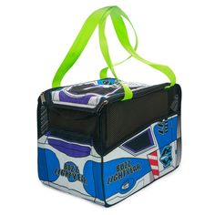 Carry your pet in style with Buckle-Down's brand new Toy Story Buzz Lightyear Spaceship Pet Carrier! This pet carrier features durable quilted polyester construction, 4 mesh panels for ventilation and easy viewing, two durable tote-style handles, and a removable base pad for added comfort and structure. The top entry is equipped with a U-shaped zipper and Velcro closure. Designed for carrying capacity of 18 pounds or less. This product is made in China and is officially licensed by Disney. Color Buzz Lightyear Spaceship, Disney Dog Costume, Buzz Lightyear Costume, Toy Story Buzz Lightyear, Toy Story Buzz, Carry On Size, Disney Dogs, New Toy, Cat Carrier