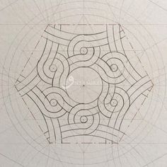 a drawing with lines and circles in the shape of an abstract design on white paper