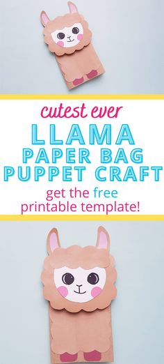 llama paper bag puppet craft with free printable template