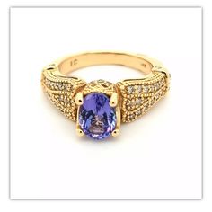 14k Yellow Gold Oval Genuine Natural Tanzanite And Diamond Ring. New With Tags Lustrous And Elegant, This Gorgeous Ring Is Beautifully Crafted From Solid 14-Karat Yellow Gold. The Ring Features A Sumptuous, 1.56 Carat Oval Genuine Natural Tanzanite, With 0.39 Carats Of Genuine White Round Cut Diamonds Accents Embellishing The Sweet And Colorful Design. A High Polish Finish Completes The Timeless Look Of This Stunning Ring. Ring Details: Ring Size: Size 7 Gemstone: Tanzanite ( Center Stone) Gemst Oval Tanzanite Jewelry With Gemstone Accents, Oval Amethyst Ring With Tanzanite Accent Stones, Boho Rings Gold, Tanzanite And Diamond Ring, Stretchy Rings, Moon And Star Ring, Rutilated Quartz Ring, Tanzanite Diamond Ring, Gorgeous Ring