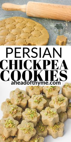 persian chickpea cookies with pistah sprinkles on top and in the middle