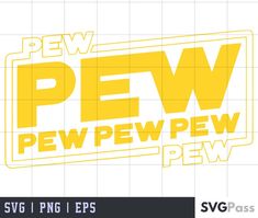 a yellow and black logo with the words, pew pew png epss